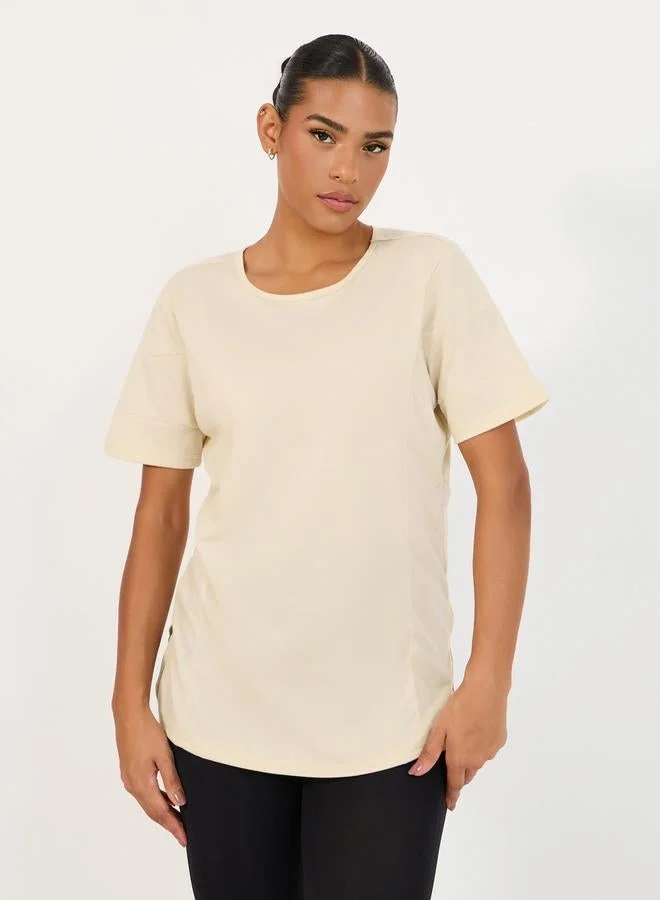 Styli Active V Mesh Back Side Slit Oversized Top